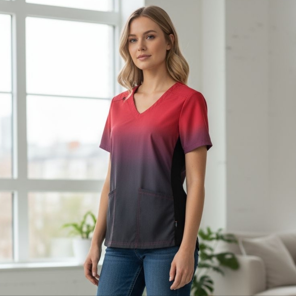 😻 3/$30 Koi Lite Two Toned Gradient Women's Scrub Top Size Small